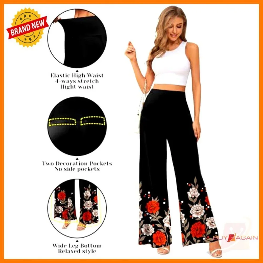 Stretchy High Waist Palazzo Lounge Pants Wide Leg Casual Comfy S-3XL